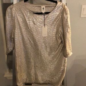 Ivory/champagne puff sleeve blouse size S